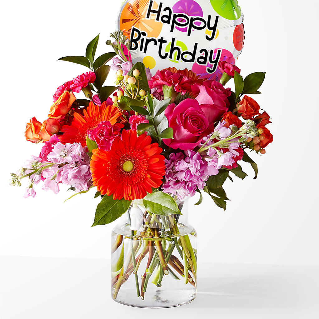 Fiesta Bouquet with Birthday Balloon – NITA'S FLOWERS & GIFTS, Marlow OK