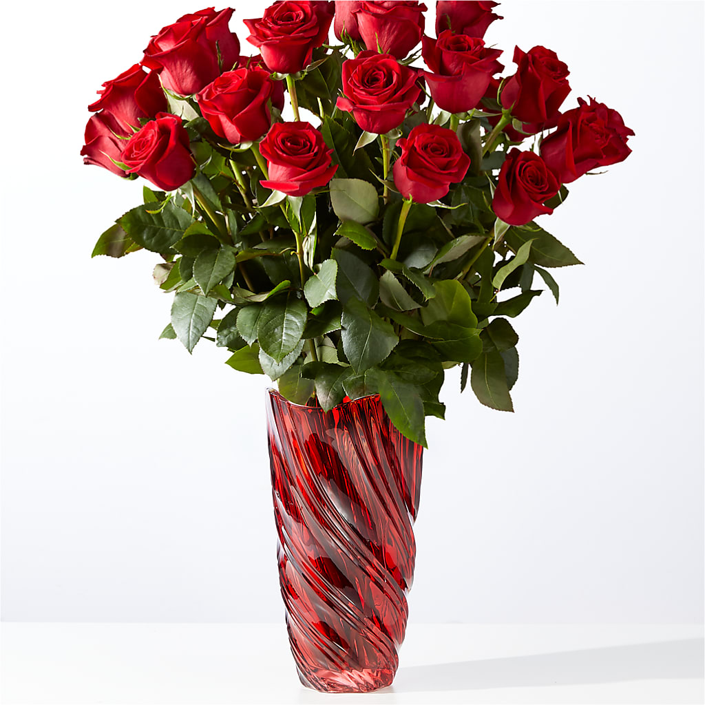 Classic Love Red Rose Bouquet with Luxe Swirl Vase – NITA'S FLOWERS & GIFTS, Marlow OK