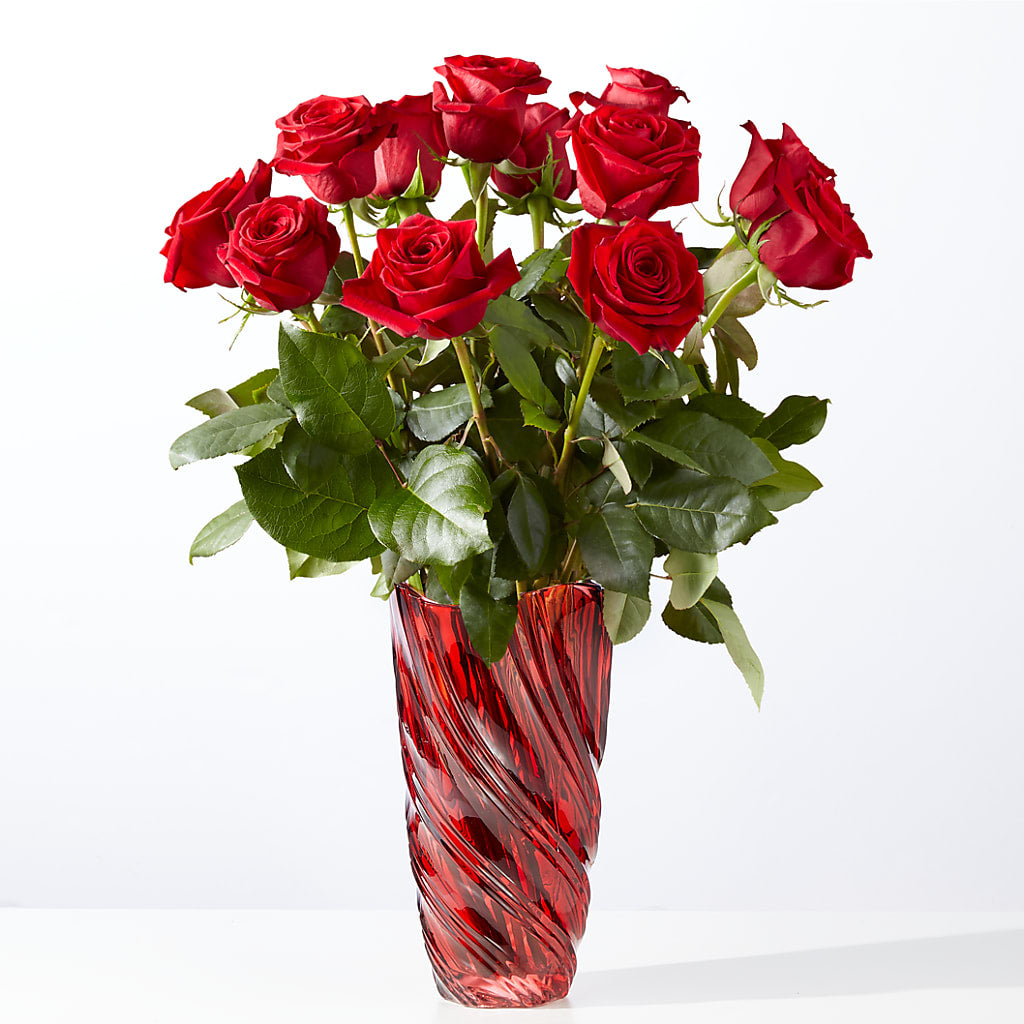 Classic Love Red Rose Bouquet with Luxe Swirl Vase – NITA'S FLOWERS & GIFTS, Marlow OK