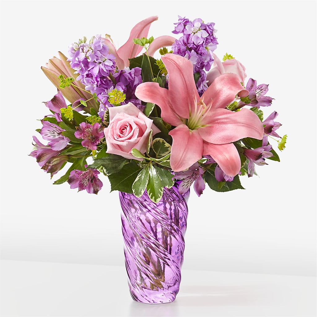Precious Petals Bouquet with Luxe Swirl Vase – NITA'S FLOWERS & GIFTS, Marlow OK